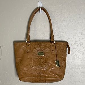 Marc Fisher faux crocodile shoulder bag purse gold detailing & top zipper tote